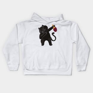 Black cat with ping pong paddle Kids Hoodie